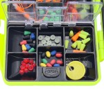 Kit accesorii pentru pescuit, 24 compartimente, 186 piese, cutie de culoare verde